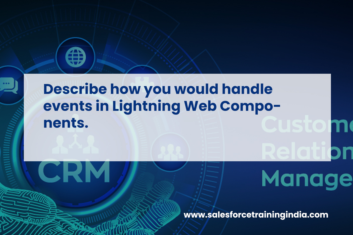 Describe how you would handle events in Lightning Web Components.